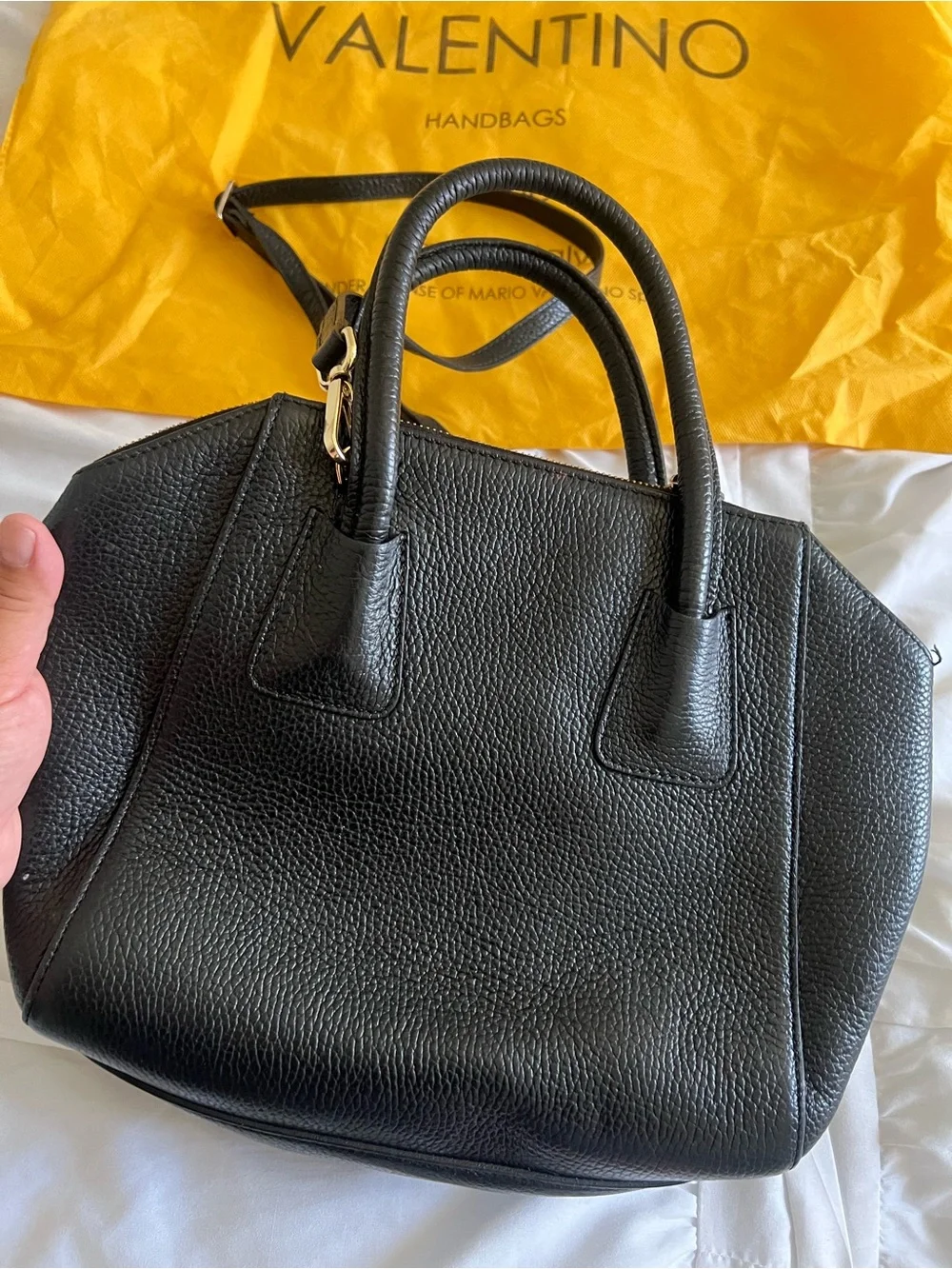Black Pebbled Leather Top-Handle Bag